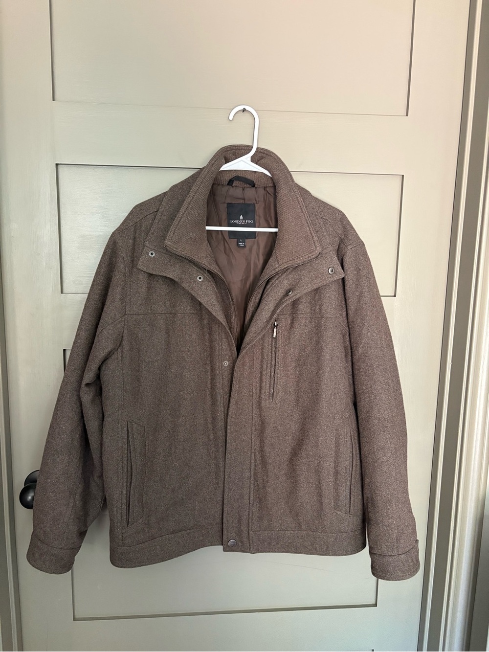 London Fog Men's Brown Wool-Blend Bomber Jacket